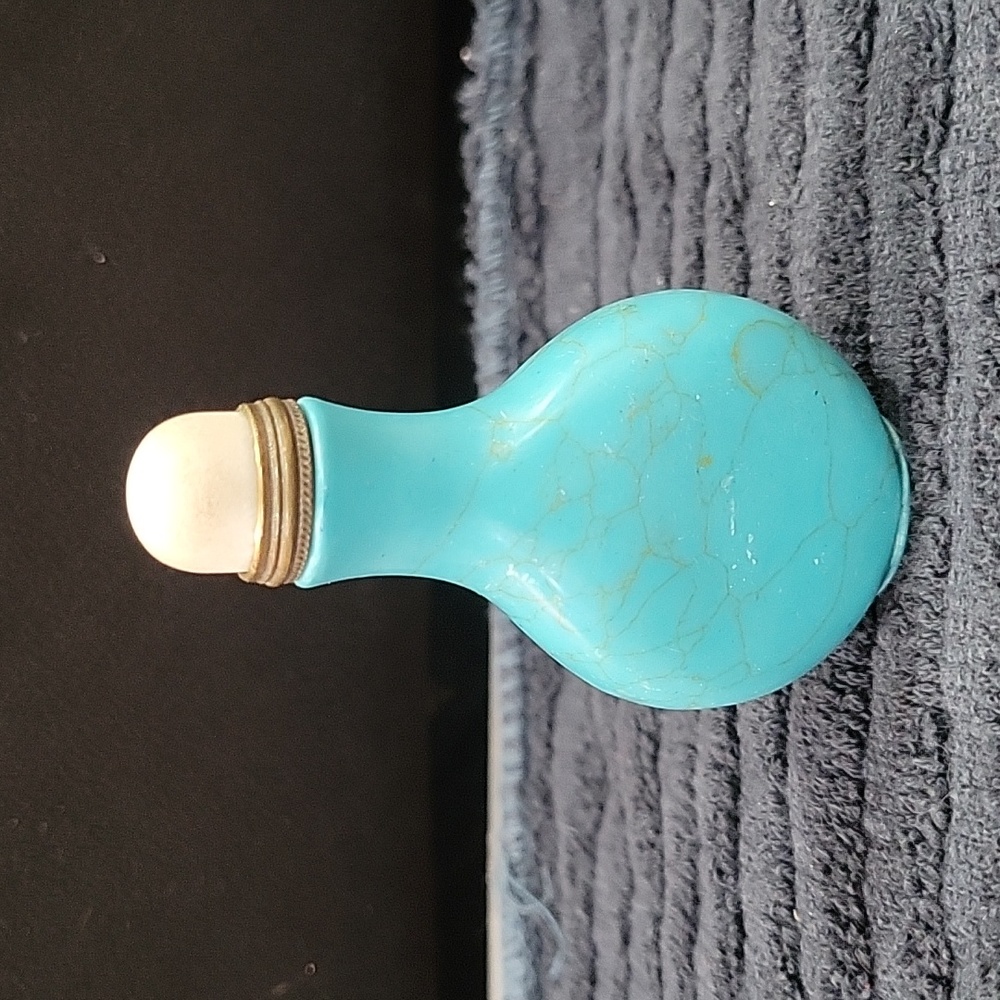 Antique Turquoise Snuff Bottle with white turquoise lid
